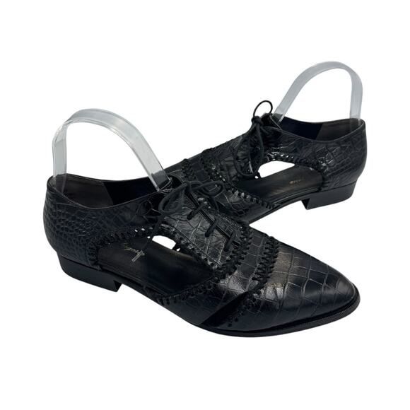Robert Clergerie Black Embossed Crocodile Leather Cut Out Lace Up Oxford Shoes - Picture 1 of 11